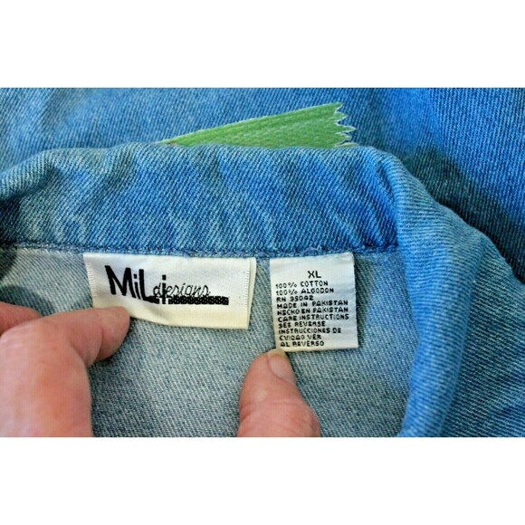 Mili Designs Jean Jacket Rhinestones Embroidery Birdhouses Womens XL - Picture 8 of 8